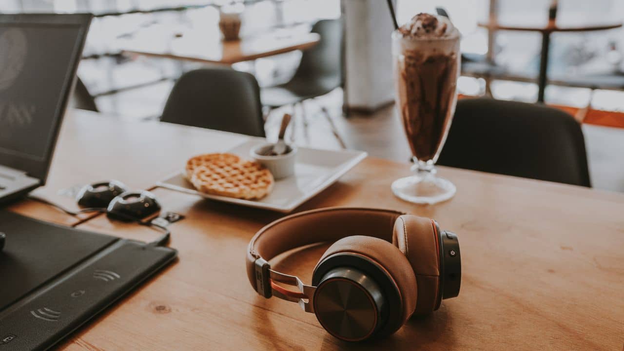 Headphones at cafe