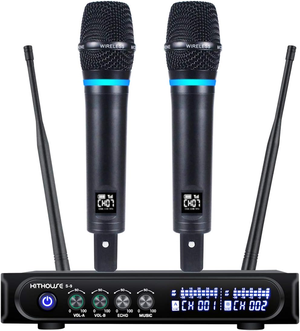 Kithouse S9 UHF Rechargeable Wireless Microphone System Karaoke